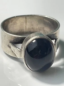 Vintage sterling silver '925' and onyx ring band size O 1/2 retro modernist - Picture 1 of 19