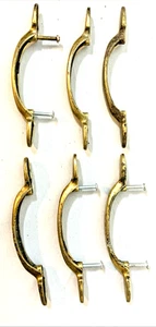 6 Vintage Messing Schubladengriffe Patina goldfarbene Griffe Konvolut - Bild 1 von 6