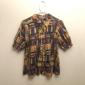 ModCloth Library Book Top Blouse Short Sleeve Size Large - Picture 1 of 5