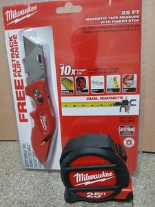 Milwaukee 25 ft, Magnegic Tape Measure with Fastback Flip Knife - Picture 1 of 5