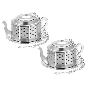2 Pcs Tea Infuser Filter with Chain and Drip Tray, Tea Strainer, Silver - Picture 1 of 6