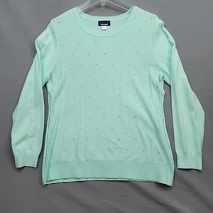 Basic Editions Woman Knit Sweater Large Green Diamond Pattern Studs Geometric - Picture 1 of 12