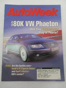 AUTO WEEK MAGAZINE JULY 22, 2002 VOLKSWAGEN PHAETON SAAB 9-3 SPORTS SEDAN CAR - Picture 1 of 2