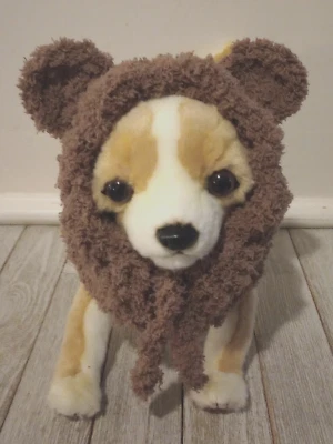 handmade crochet dog bear hood hat cat pet snood xs small chocolate brown new - Image 1 of 4