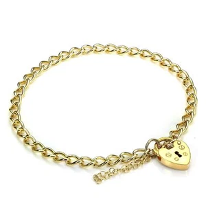 Childs Gold Heart Padlock Charm Bracelet - Picture 1 of 1