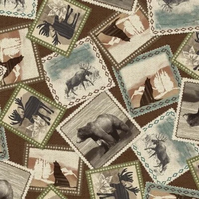 Michael Miller Bienvenido a la cabaña ~ Imágenes salvajes ~ Marrón ~ BTY, DCX10727 ~ Oso alce Foto 1 de 2