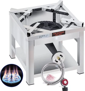 Single Burner Propane Stove Stainless Steel High Pressure Outdoor Cooking Silver - Picture 1 of 8