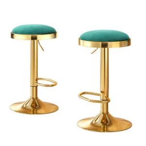 2x Artiss Bar Stools Kitchen Dining Chairs Velvet Padded Stool Green - Picture 1 of 7