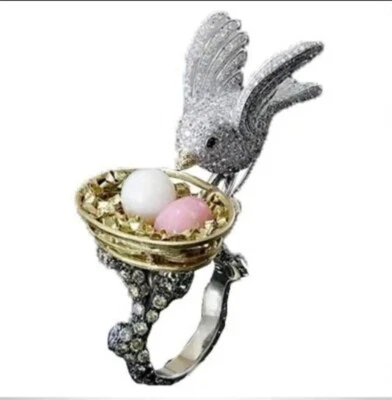 Único Cosplay Espectáculo Gótico Tapón Pájaro con Bebé Circonita Cúbica Talla 7 Anillo Foto 1 de 2