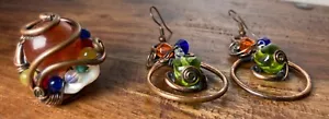 Stunning Copper glass semi precious stone ring and earrings set - Picture 1 of 9