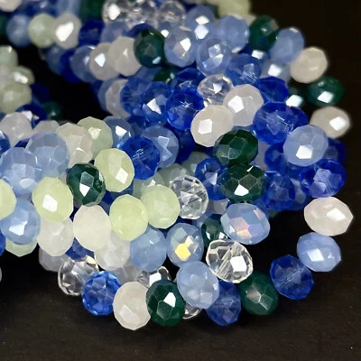 Glasperlen Glasschliffperlen Kristallperlen BLAU JADE GRÜN WEIß 8x6mm 65 Perlen - Bild 1 von 2