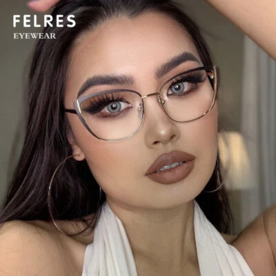 Gafas ópticas de metal anti-luz azul para mujer ojos de gato lentes transparentes marcos Foto 1 de 4