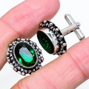 Chrome Diopside Gemstone 925 Sterling Silver Cufflinks Stnd. r838 - Picture 1 of 6
