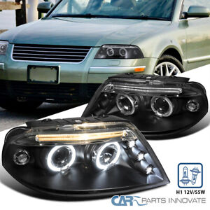 Black Fits 2001-2005 Volkswagen Passat LED Halo Projector Headlights Lamps 01-05