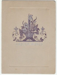 Vintage Easter Card Basket of Flowers 1926 Purple and Silver Design - Picture 1 of 3