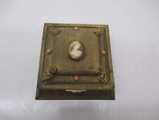 Vtg Antique c1920s La Tausca Pearl Brass Metal Jewelry Trinket Storage Box Cameo