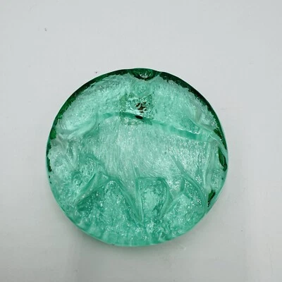 Blenko Art Glass Green Zodiac Taurus Green Paperweight Original Sticker - Image 1 of 4