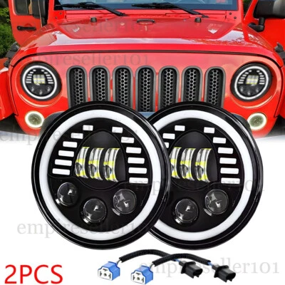 Faros LED redondos halo de 7" cromados aprobados por el DOT DRL para Jeep Wrangler JK TJ LJ Foto 1 de 4