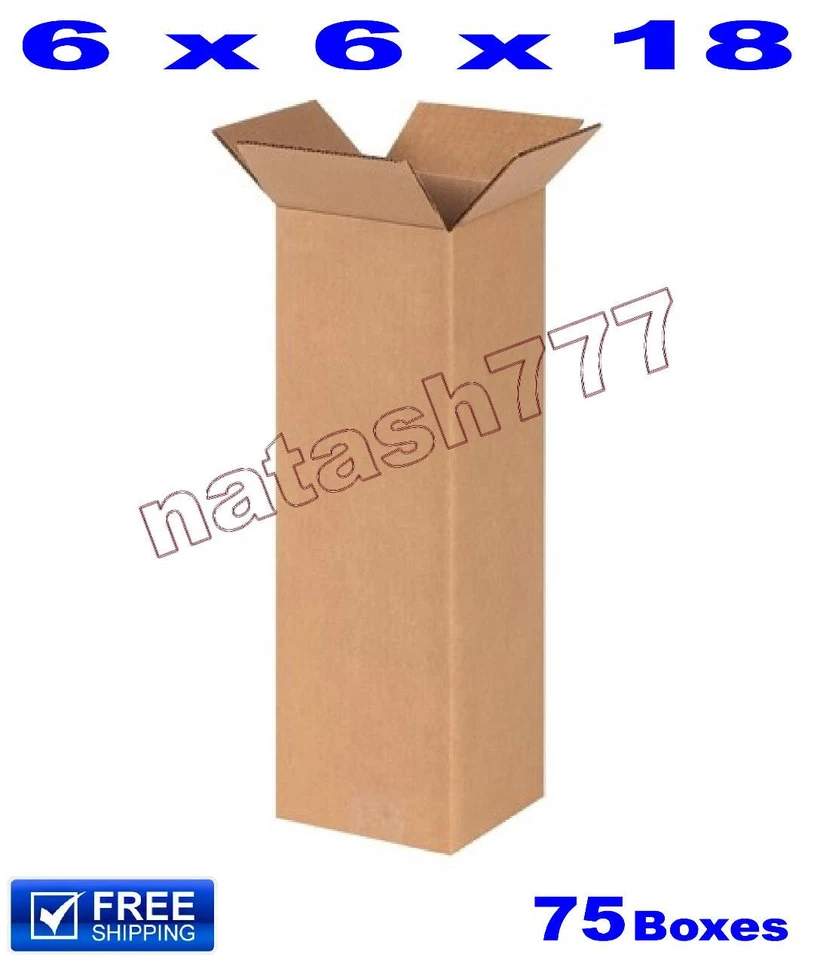 75 - 6x6x18 Cardboard Boxes 32ECT Mailing Packing Shipping Corrugated Carton - Image 1 of 1
