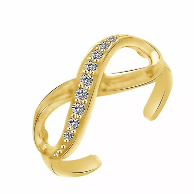 Anillo Infinito Puntera Ajustable Corte Redondo Diamante Simulado Chapado en Oro Amarillo 14K Foto 1 de 4