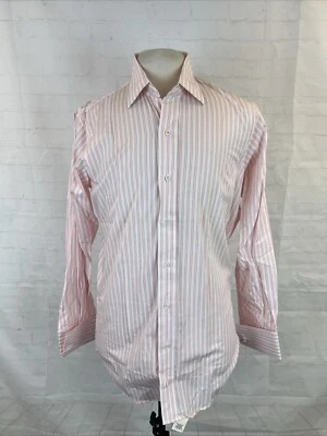 Camisa de vestir Burberry de algodón a rayas rosa y blanco para hombre 15-33 $295 Foto 1 de 4