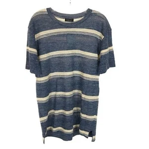 NWT Mens Size Size Large Zara Man Blue Beige Linen Blend Striped Knit Sweater - Picture 1 of 3