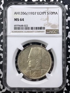 AH 1356 (1937) Egypt 10 Piastres NGC MS64 Lot#G9097 Silver! Choice UNC! - Picture 1 of 3