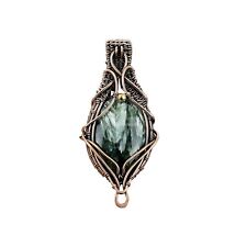 Seraphinite Wire Wrapped Pendant Handcrafted Copper Ethnic Gift Jewelry 2.83"