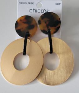 CHICO'S  GOLD TONE & TORT CLIP-ON EARRINGS