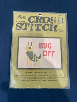 LILY Counted Cross Stitch "Bug Off" 5x7 Frame Size Craft (DS107) - NEW - Image 1 of 2