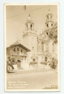 Postal Mission Dolores The Old and the New San Francisco CA 1935 RPPC foto - Imagen 1 de 2