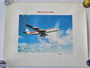 Vintage 1960's Fly TWA Airlines Superjets Travel Poster 22" x 17" - Picture 1 of 10