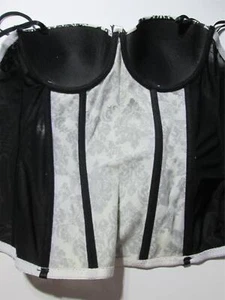 Charlotte Russe Linger Size 34C M Corset Black/White Underwired Paisley - Picture 1 of 4