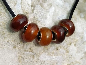 😏 Goldenes Horn Großloch-Rondelle mit Metallkern ca. 14x8 mm - Set (5 Stück) 😉 - Picture 1 of 3