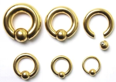 Anillo de cuentas cautivas de resorte calibre pesado Prince Albert Genital 12 g-00 g CBR oro CBB Foto 1 de 4