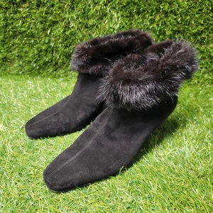 moreschi fur trimed black suede booties women's size 37.5 - Picture 1 of 23