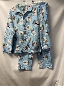 The Cat’s Schlafanzug L Langarm/Hose Button Down Pyjama Set Schneekugeln Baumwolle - Bild 1 von 6