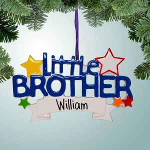 Personalized Little Brother with Stars Christmas Ornament - New Baby - Picture 1 of 1