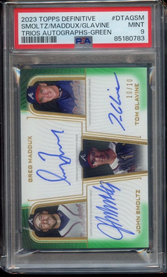 2023 Topps Definitive Smoltz/Maddux/Glavine - Trios Auto Green /10 - PSA 9 MINT - Image 1 of 2