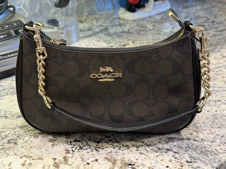 Beautiful Coach Teri Shoulder Crossbody Bag In Signature Canvas Brown/Black - Image 1 of 4
