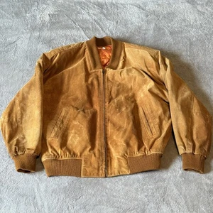 80s Vintage Brooks Brothers Tan Suede Bomber Jacket Men’s Med Made in USA - Picture 1 of 12
