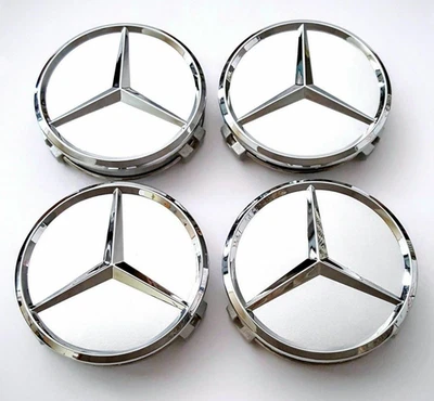 Matte Silver 4PCS Wheel Center Rim Hub Caps Emblems Fits Mercedes Benz A E S C - Image 1 of 4