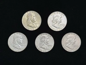 5 Lot - 1963 D Franklin Half Dollars in Good Condition 90% Silver 50 Cent Pieces - Picture 1 of 4