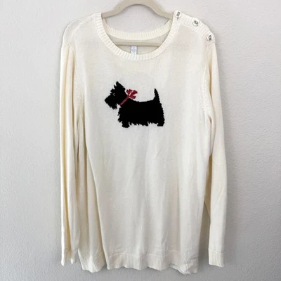 Suéter suéter Charter Club para mujer talla 3X Scottie Dog metálico tejido blanco roto Foto 1 de 4