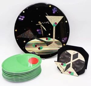 Buggy Whip Studio Martini Clock, Napkin Holder & Precidio Olive Plates Bar Decor - Picture 1 of 13