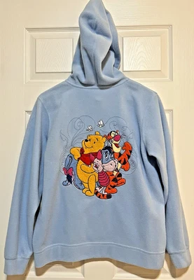 VTG Winnie The Pooh Hoodie Womens Medium Blue Sweatshirt Disney Full Zip *FLAW* - Image 1 of 4