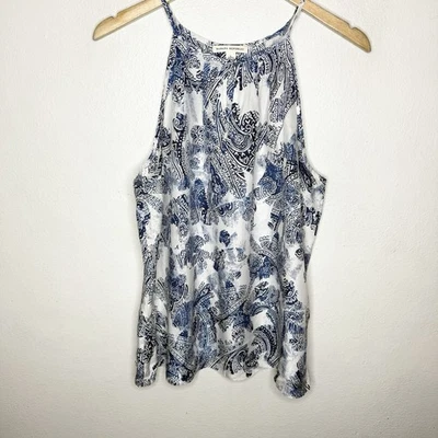 Camiseta sin mangas Banana Republic azul blanco cachemira seda Y2K ojo de cerradura frontal para mujer grande” Foto 1 de 4