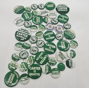 Lote De 51 Prendedores Políticos De Colección / Botones Jimmy Carter / Campaña Mondale Verde - Imagen 1 de 12