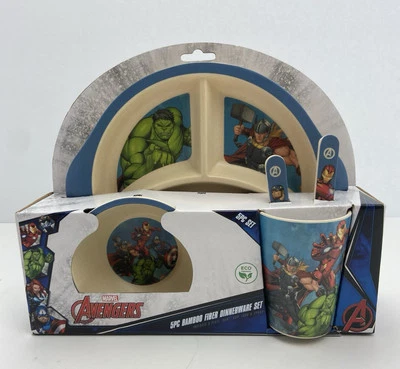 NIB Marvel Avengers 5pc Bamboo Fiber Children's Dinnerware Set BPA Free - Image 1 of 3