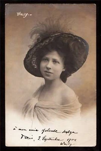 Echtfoto Schauspielerin Wally im Hut Frankreich Postkarte 1908 - Bild 1 von 1